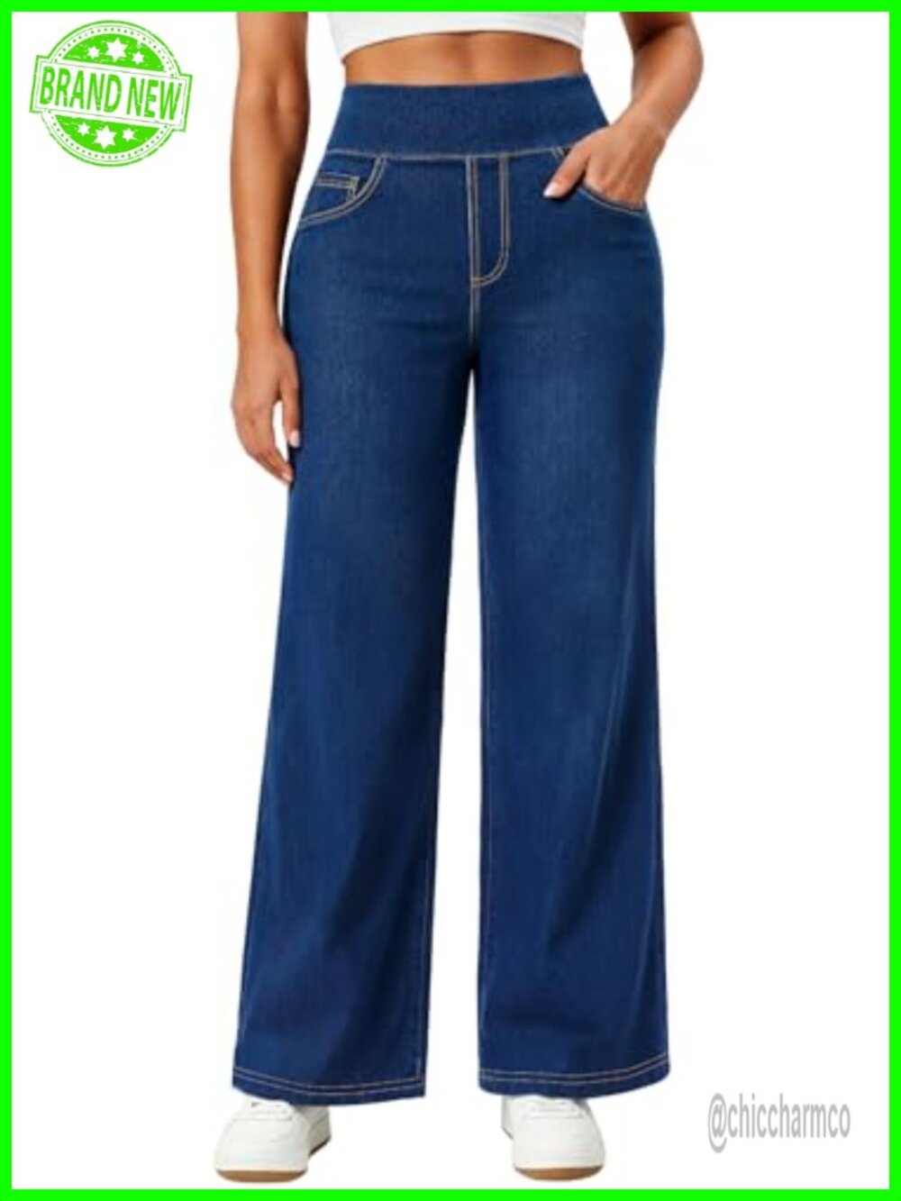 AVAMO Stretchy Wide Leg Pull On High Waist Jeans for Women